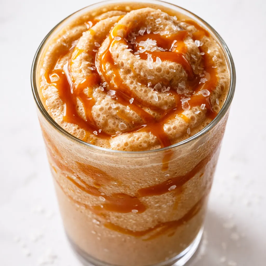 Homemade caramel ribbon crunch with golden caramel drizzled over crispy clusters, no separation or dilution.