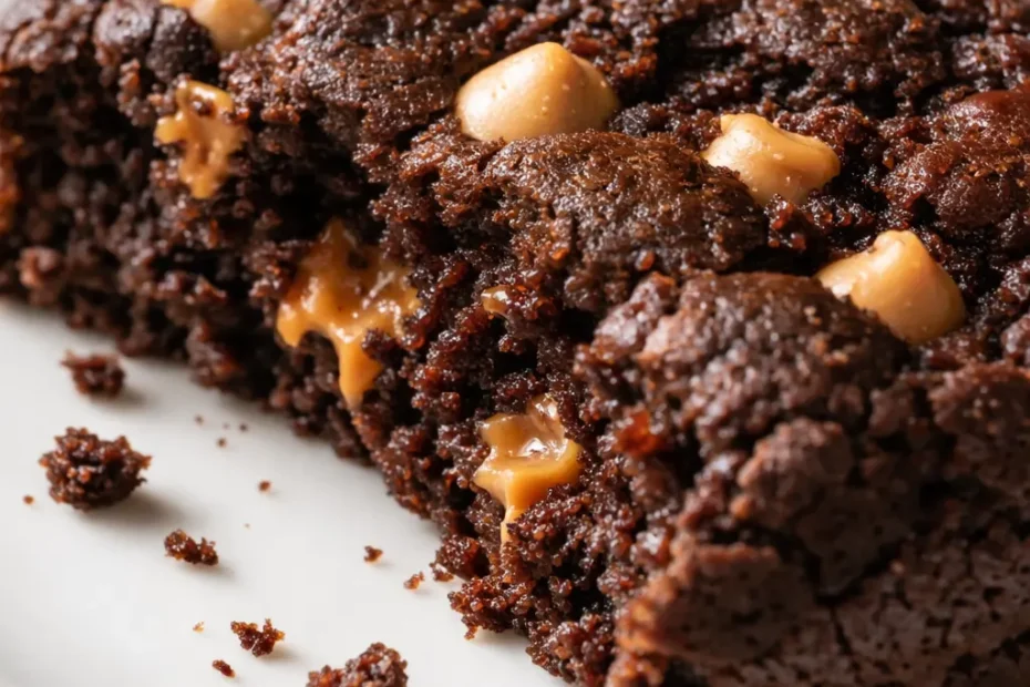 Fudgy chocolate cookies packed with peanut butter chips, showing a glossy top and soft, dense crumb